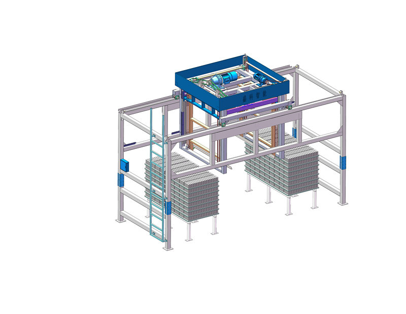 Palettes avec machine d'empilage de blocs